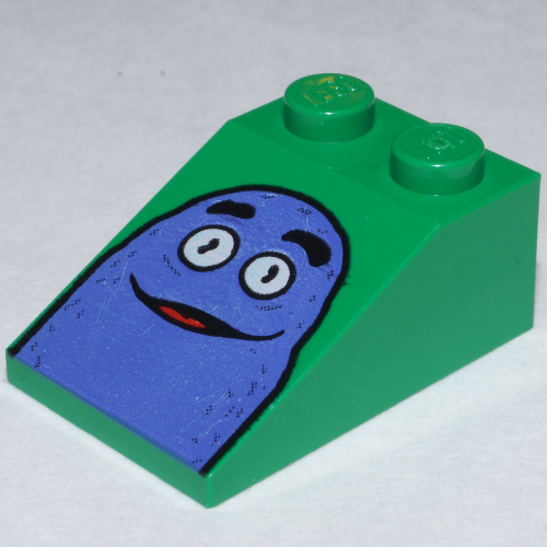 Brick Sloped 33° 3 × 2 Smooth with McDonald's Grimace Print Grün