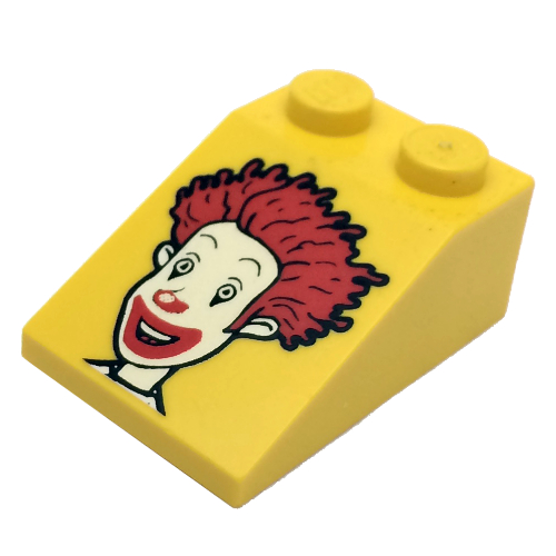 Brick Sloped 33° 3 × 2 Smooth with McDonald's Ronald McDonald Print Gelb