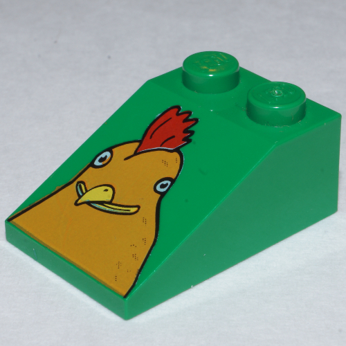 Brick Sloped 33° 3 × 2 Smooth with McDonald's Chicken Head Print Grün