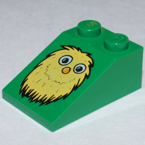 Brick Sloped 33° 3 × 2 Smooth with McDonald's Yellow Monster Print Grün