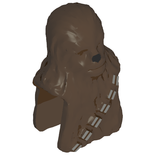 Minifig Head Special, Wookiee with Silver Bandolier / Black Nose Print Brown