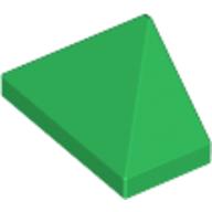 Brick Sloped 45° 2 × 1 Triple with Ovoid Bottom Pin Green