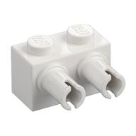 Brick Special 1 × 2 with 2 Pins, Round Pin Holes White