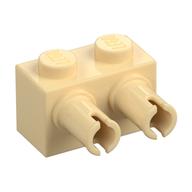 Stein speziell 1 × 2 mit 2 Pins, rund Pinlöcher Beige