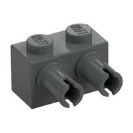 Brick Special 1 × 2 with 2 Pins, Round Pin Holes Dark Gray