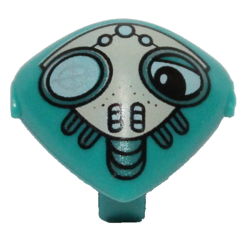 Minifig Head Special with Clip and One Eye Covered Face Mask Print (Martian) Dunkeltürkis