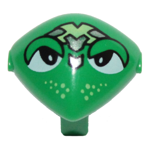 Minifig Head Special with Clip and Lime and Silver Head Device and Lime Freckles Print (Martian) Green