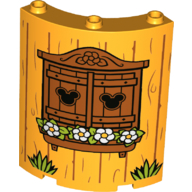 Panel 4 × 4 × 6 Quarter Cylinder with Wooden Wall and Window, Shutters, Flowers print Leuchtendes Hellorange