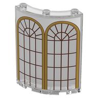 Panel 4 × 4 × 6 Quarter Cylinder with Gold Arched Windows, Dark Red Lattice print Trans-Clear