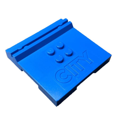 Plate Special 6 × 6 × 2/3 with 4 Studs and Embossed 'CITY' Blue