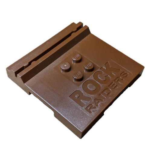 Plate Special 6 × 6 × 2/3 with 4 Studs and Embossed 'Rock Raiders' Brown