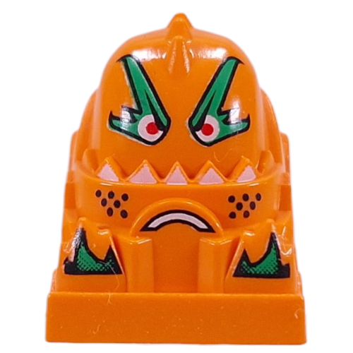 Racer Driver Head, Brick Special 2 × 2 Round, Green Eyebrows, Red Eyes, White Teeth print (Scratch) Orange