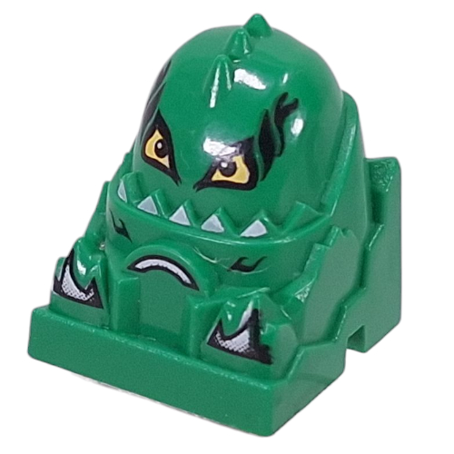 Racer Driver Head, Brick Special 2 × 2 Round, Yellow Eyes, White Teeth print (Snake) Green