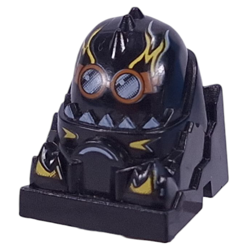 Racer Driver Head, Brick Special 2 × 2 Round, Goggles, Yellow Flames, White Teeth print (Duster) Black