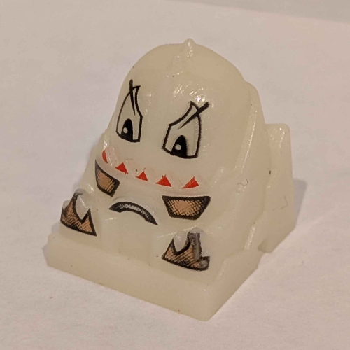 Racer Driver Head, Brick Special 2 × 2 Round, Red Teeth print (Ghost) Glow In Dark Opaque