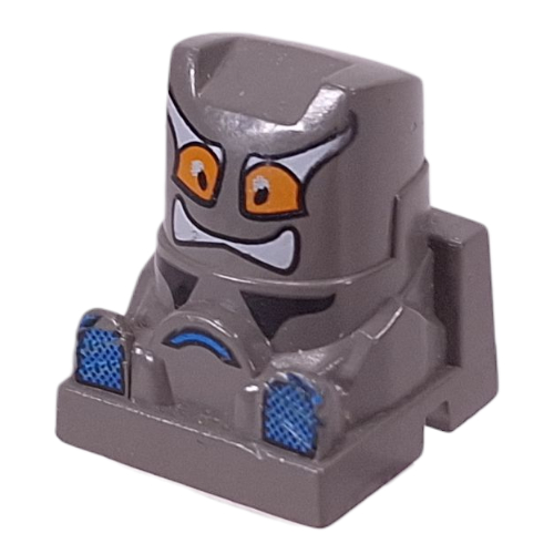 Racer Driver Head, Brick Special 2 × 2 Square, Orange Eyes, White Teeth, Turquoise Feet (Surfer) Dunkelgrau