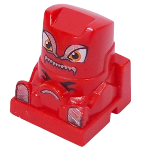 Racer Driver Head, Brick Special 2 × 2 Square, Orange Eyes, Tan Feet, Yellow Steering Wheel (Rip) Red