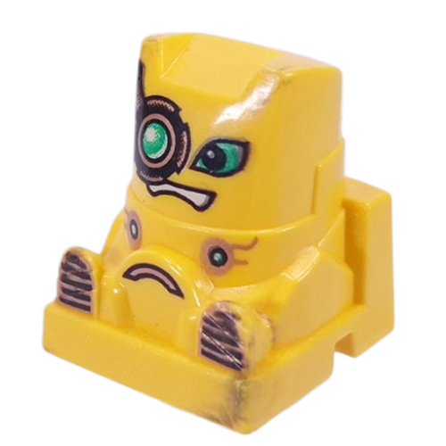 Racer Driver Head, Brick Special 2 × 2 Square, Green Eyes, White Mouth, Monocle (Pulse) Yellow