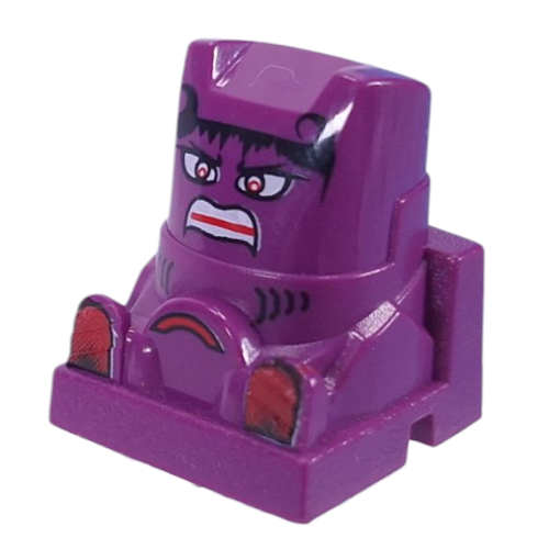 Racer Driver Head, Brick Special 2 × 2 Square, Red Eyes, White Teeth, Black Hair (Loopin) Lila