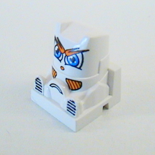 Racer Driver Head, Brick Special 2 × 2 Square, Blue Eyes, Orange Mouth (Chill) Weiß