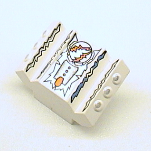 Brick Sloped 2 × 2 No Studs with Angled Side Block Extensions and Freeze Print Weiß