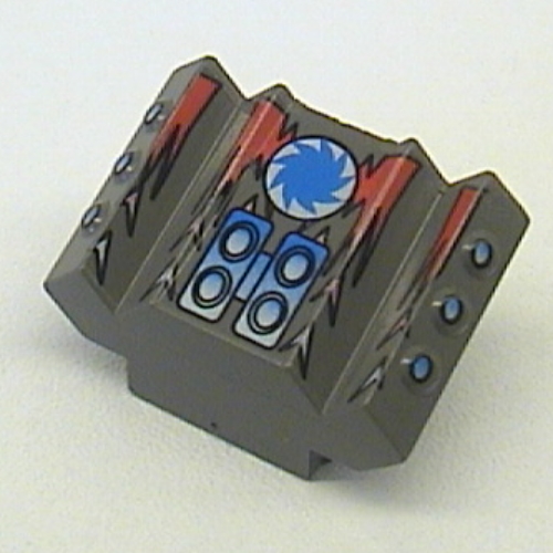 Brick Sloped 2 × 2 No Studs with Angled Side Block Extensions and Shredd Print Dunkelgrau