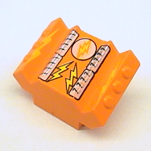 Brick Sloped 2 × 2 No Studs with Angled Side Block Extensions and Lightor Lightning Bolt Print Orange