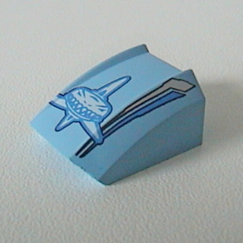 Brick Curved 2 × 2 with Lip, No Studs with White Shark, Silver Stripes Print Medium Blue
