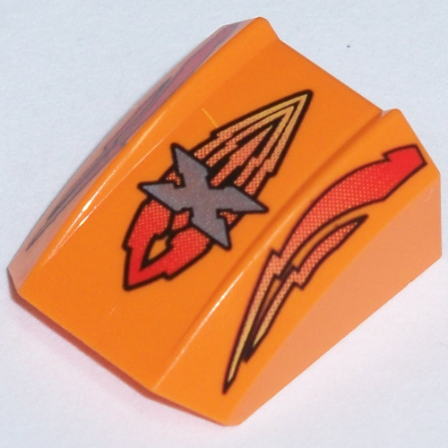 Brick Curved 2 × 2 with Lip, No Studs with Island Xtreme Stunts Logo and Flames Print Orange