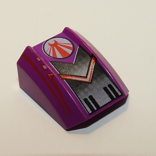 Brick Curved 2 × 2 with Lip, No Studs with Red Chevron and Black Fade Print (Warrior) - Set 4569 Purple