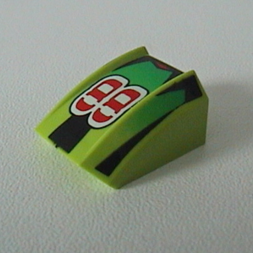 Brick Curved 2 × 2 with Lip, No Studs with '88', Green Fade/Black Stripes Print Lime