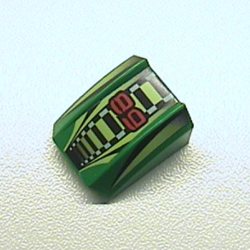 Brick Curved 2 × 2 with Lip, No Studs with '89', Lime/Black/White Stripes Print Grün