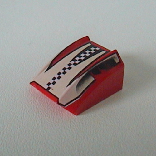 Brick Curved 2 × 2 with Lip, No Studs with Checkered Stripe Print [8350] Rot