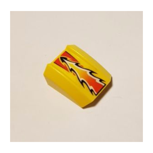 Brick Curved 2 × 2 with Lip, No Studs with Red/White/Black Flame Print Gelb