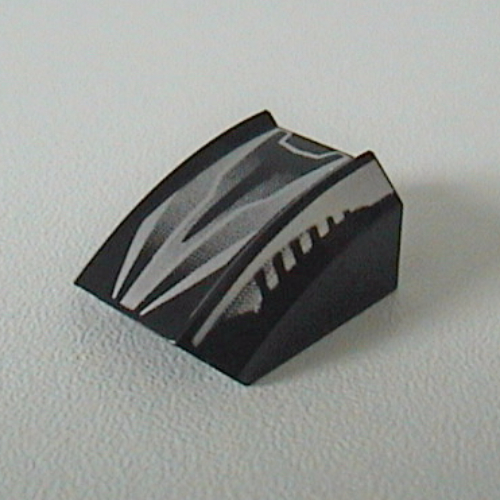 Brick Curved 2 × 2 with Lip, No Studs with Sleek Silver and Black Print Schwarz
