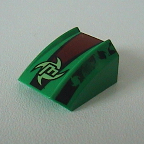 Brick Curved 2 × 2 with Lip, No Studs with 'M' and Black/Red Print (Set 8384) Grün