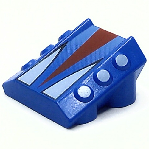 Brick Sloped 2 × 2 No Studs, with 3 Side Pistons Raised Edges and Red and White Triangles Print Blue