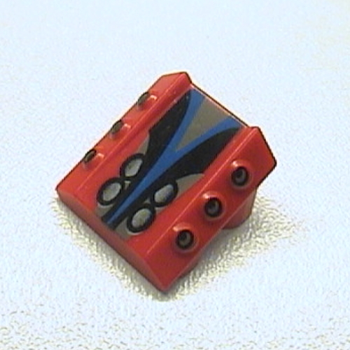 Brick Sloped 2 × 2 No Studs, with 3 Side Pistons Raised Edges and Silver/Black/Blue Print Rot