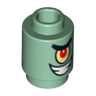 Brick Round 1 × 1 Open Stud with One Eye and Gritted Teeth Print (Plankton) Sand Green