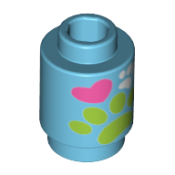 Brick Round 1 × 1 Open Stud with Paws and Heart Print Medium Azure