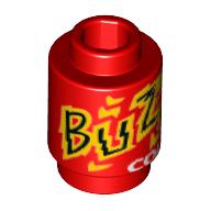Brick Round 1 × 1 Open Stud with 'Buzz Cola' Print Red