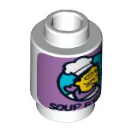 Brick Round 1 × 1 Open Stud with Chef and 'Soup for One' Print White