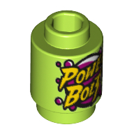 Brick Round 1 × 1 Open Stud with 'Power Bolt' Print Lime