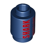 Brick Round 1 × 1 Open Stud with Red 'SHARK REPELLENT' and No Sharks Sign Print Dark Blue