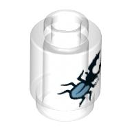 Brick Round 1 × 1 with Stag Beetle Print in Trans-Clear
