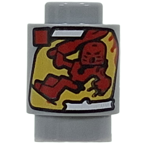 Brick Round 1 × 1 Open Stud with Bionicle Cannister, Tahu print Light Bluish Gray