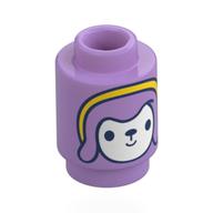 Brick Round 1 × 1 Open Stud with Doll, White Face, Lavender Hair, Yellow Band print Mittellavendel