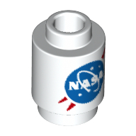 Brick Round 1 × 1 Open Stud White with Blue and Red 'NASA' Logo Print White