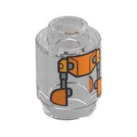 Stein rund 1 × 1 offen Noppe mit orange Paneele (RJ-83) Druck Transparent