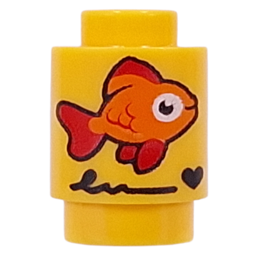 Brick Round 1 × 1 with Gold Fish print Yellow